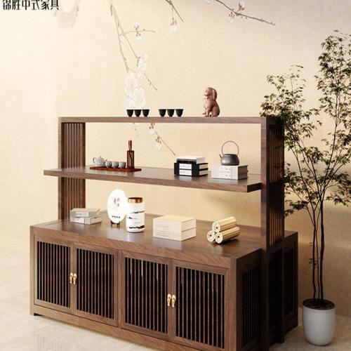 新中式茶叶中岛柜茶盘中岛台茶具展示架实木展厅流水台禅意陈列柜