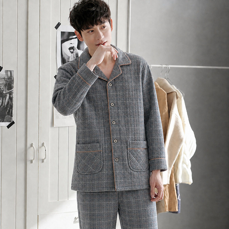 空气棉夹层睡衣男士秋冬款加厚纯睡衣/家居服套装