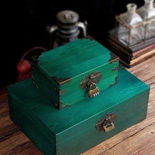 实木箱复古小木箱储物首饰收纳盒长方形带锁木箱子小木盒木质盒子