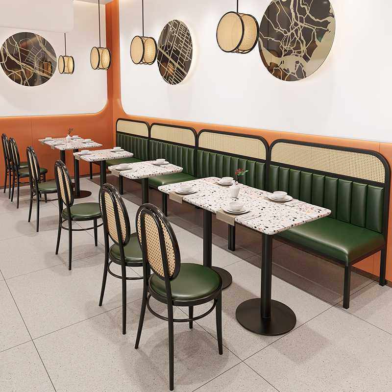 茶餐厅咖啡厅田园风编藤铁艺餐桌椅子酒吧西餐火锅店卡座沙发组合