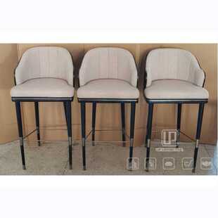 意式极简风实木布艺软包不锈钢设计高脚椅子环抱式靠背餐客厅吧椅