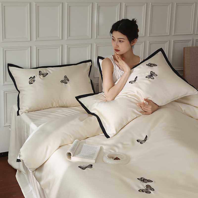 高档A类60s奥地利LF兰精天丝刺绣四件套凉感丝滑床单被套夏季床