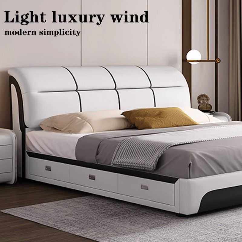 真皮床现代简约1.8米主卧婚床1.5双人储物榻榻米轻奢气压皮艺床