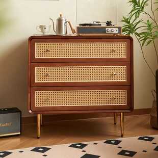 北欧实木三四六斗柜简约现代储物柜卧室多功能床头柜藤编收纳柜子