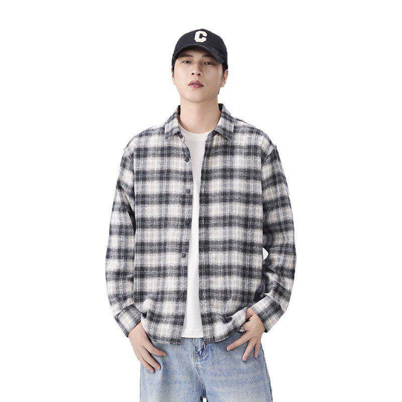 潮流休闲格子衬衫男士春秋季青年百搭长袖衬衣高级感简约宽松上衣,男装,衬衫,淘宝优惠券,粉丝福利购,淘宝优惠卷