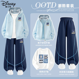 迪士尼男童套装时尚潮酷男孩休闲外套2026新款大童运动裤儿童春装