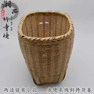 竹编长方形竹筐篓子车篓背篓水果茶叶采摘收纳竹篮子摆放道具新款