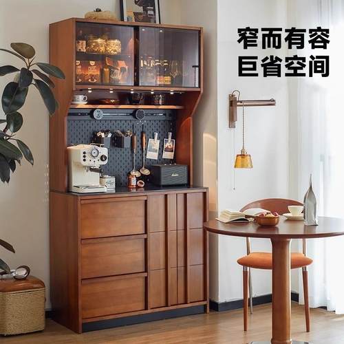 复古实木靠墙一体餐边柜储物柜中古柜玄关柜茶水柜卧室斗柜高柜