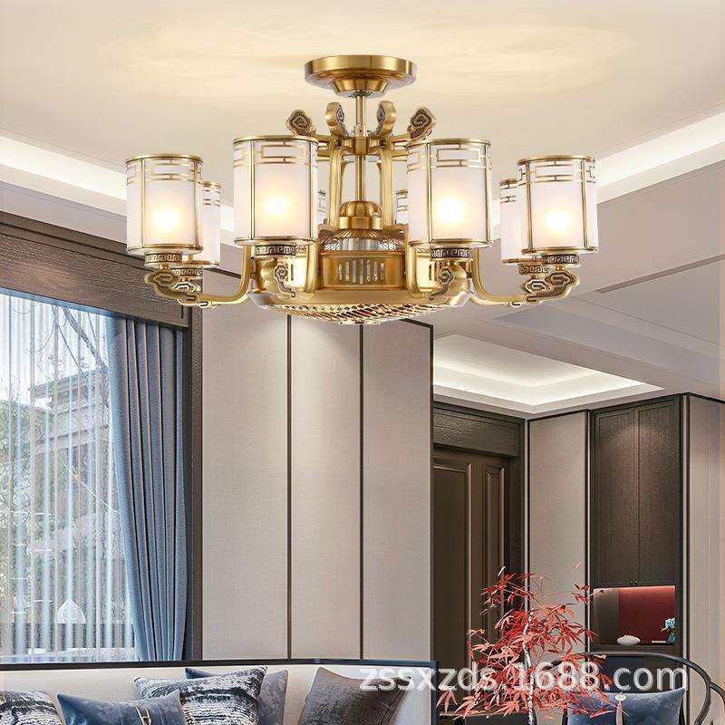 新中式全铜客厅灯带风扇的吊灯负离子风扇灯餐厅隐形吊扇灯卧室灯