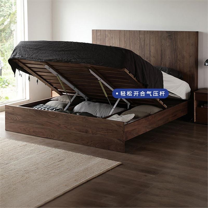 现代北欧简约黑胡桃实木床主卧日式高箱床1.8双人储物箱收纳床