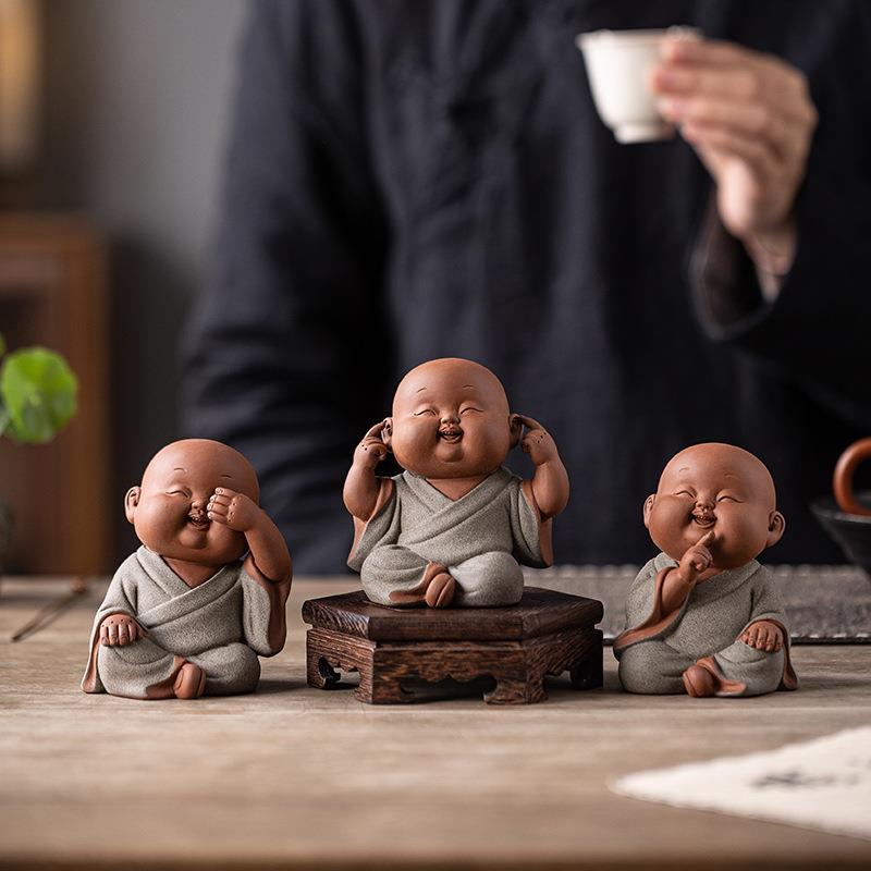 禅意紫砂小和尚茶宠摆件精品可养佛系可爱小沙弥茶玩茶桌花盆装饰
