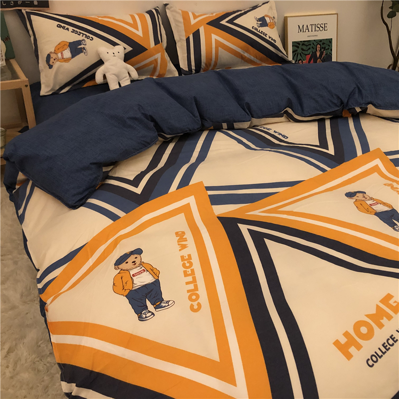 复古轻奢欧美风四件套网红r款被套床单1.5m男生宿舍三件套床上用