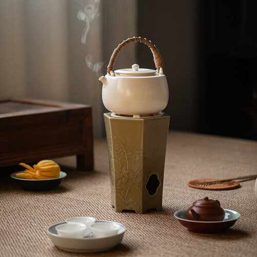 岁寒三友八角炭炉风炉煮茶器陶瓷烧水壶茶室养生陶壶复古功夫茶炉
