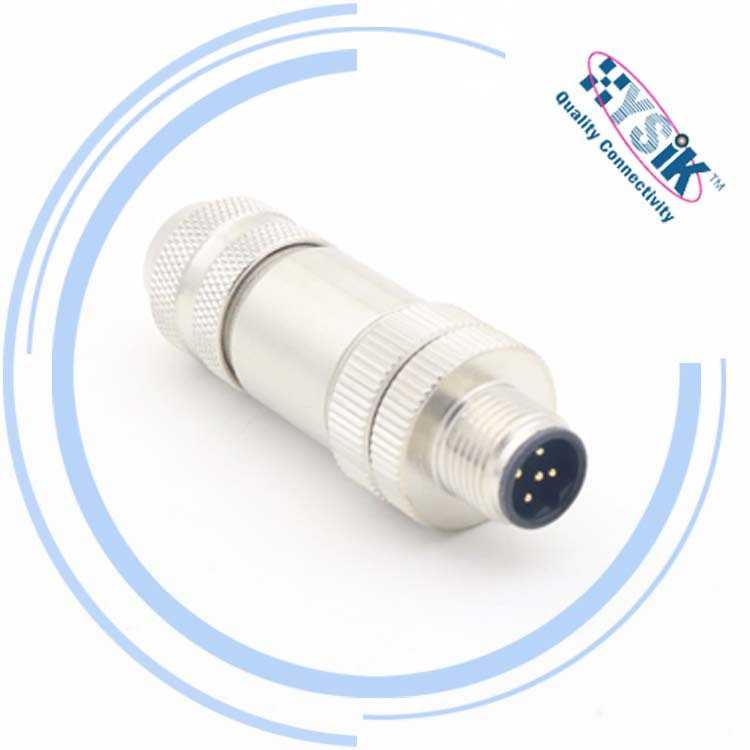 M12全金属组装插头 4芯5芯8芯 ABD编码直弯头连接器