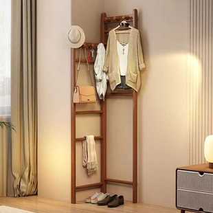 转角衣帽架落地家用薄挂衣架卧室简易靠墙架拐角小户型窄角落架子