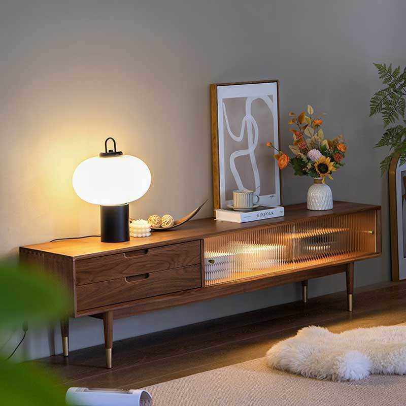 北欧实木电视柜 黑胡桃木简约轻奢带铜套原木视听柜 客厅组合家具