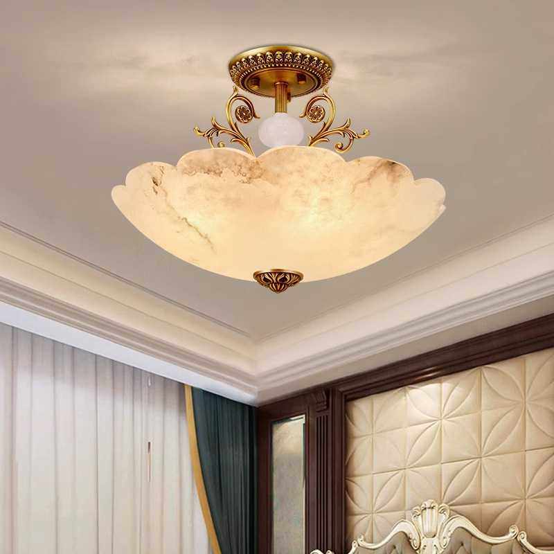 云石吸顶灯欧式卧室主卧房间玄关过道阳台简约铜美式复古大气灯具