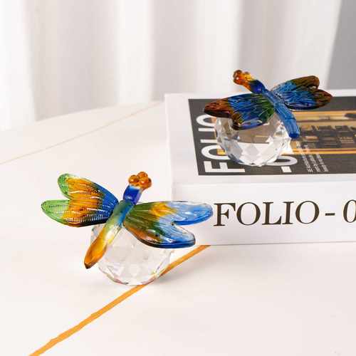 创意水晶摆件混色搭配精美黏贴墙壁装饰品水晶蜻蜓工艺品摆件现货