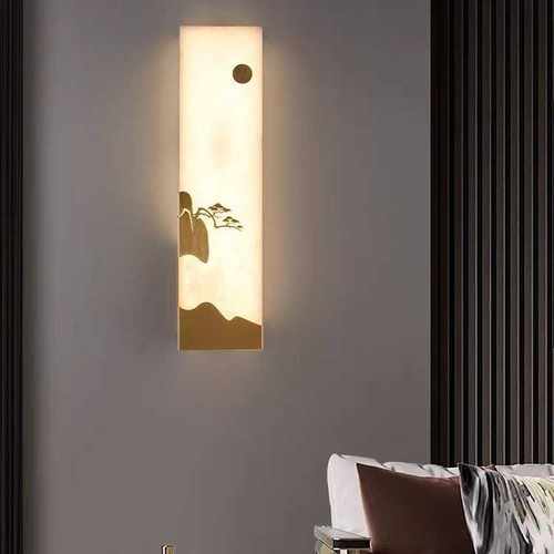 全铜简约长方形壁灯防云石LED墙壁灯卧室走廊过道背景墙灯极简