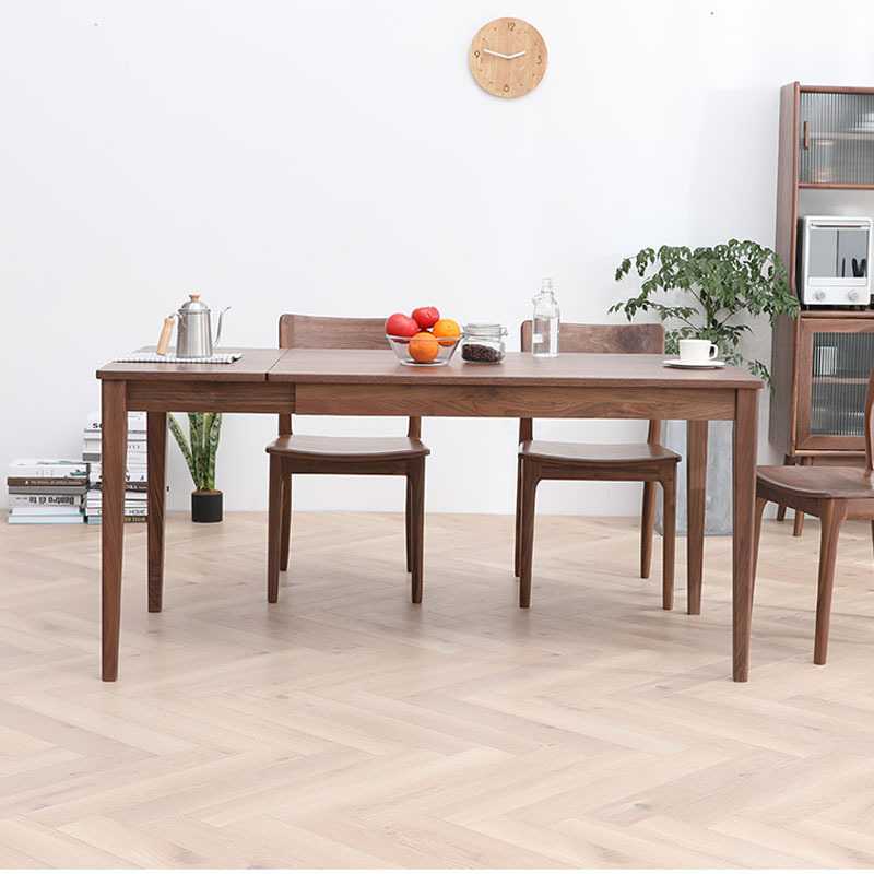 北美黑胡桃木实木伸缩餐桌 简约新中式家用可抽拉桌 长方形折叠饭