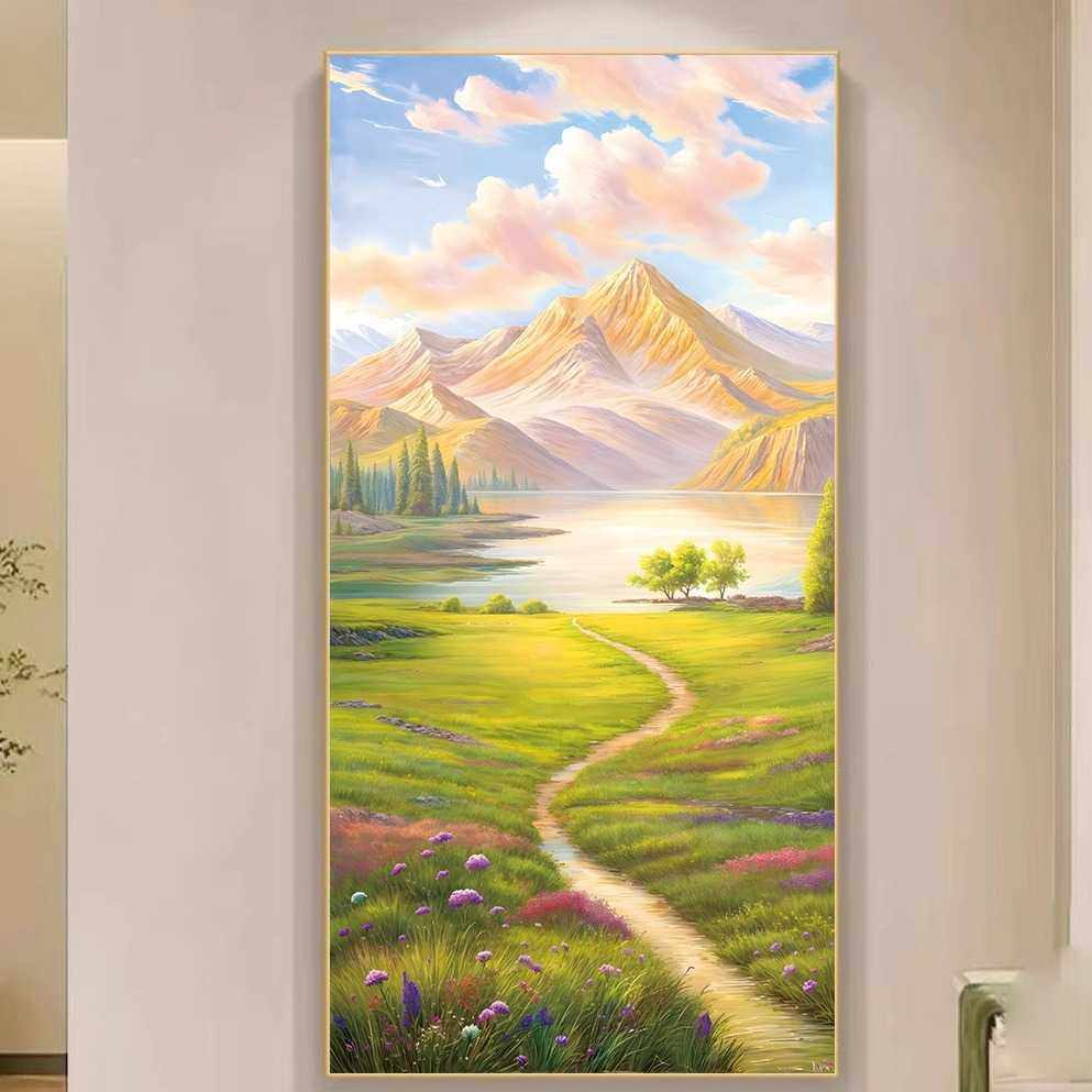 入户玄关装饰画现代简约【日照金山】砂岩肌理挂画走廊过道墙壁画