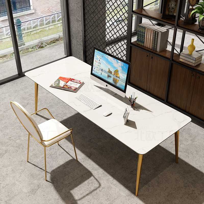 北欧大理石办公桌简约现代家用公司洽谈桌书房设计师长方形办公桌
