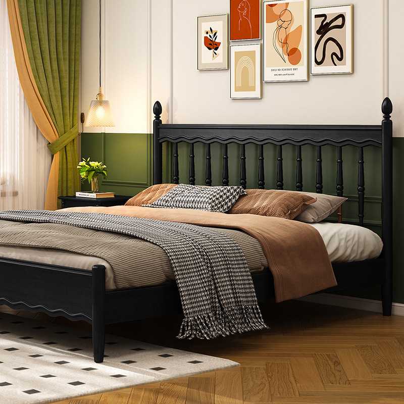 实木温莎床现代简约1.5米1.8黑色床法式复古风双人大床主卧家具