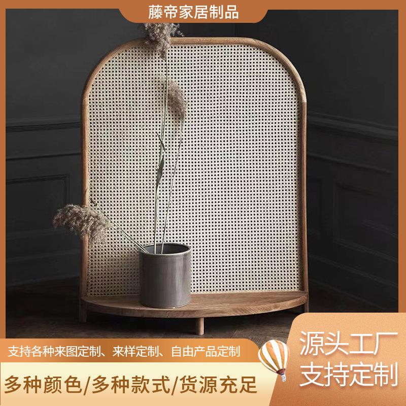 实木座屏藤编屏风小户型复古隔断座屏玄关卧室客厅可移遮挡屏风
