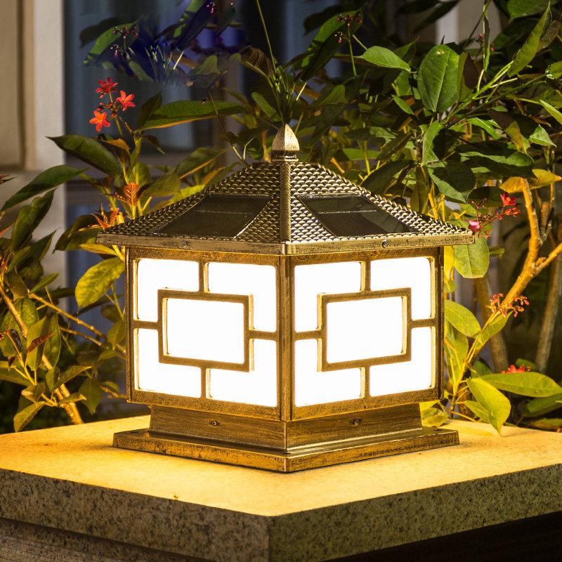 太阳能柱头灯户外太阳能围墙灯复古中式庭院灯大门口柱子柱顶灯