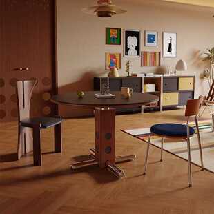 波尔卡圆桌包豪斯实木中古风餐桌小户型不锈钢饭桌阳台圆形咖啡桌