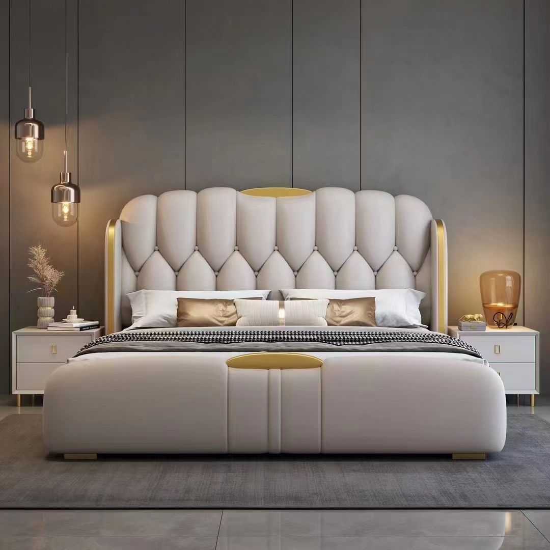 真皮床现代简约1.8米主卧双人床2米2.2m大床实木婚床意式轻奢皮床