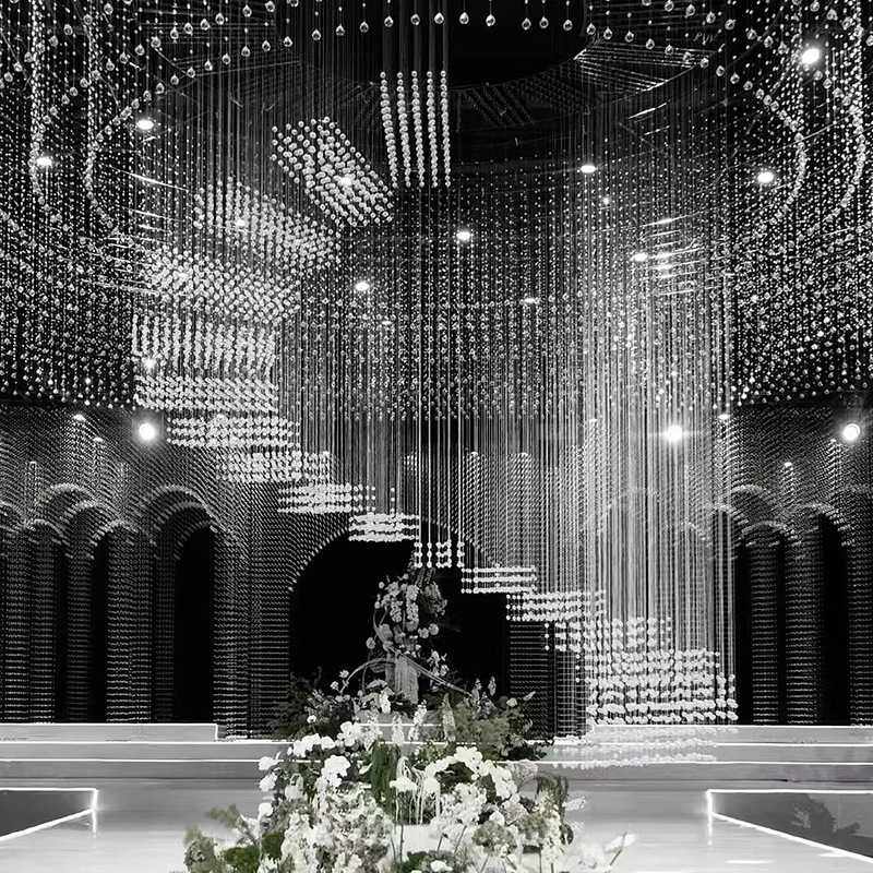 婚庆水晶珠帘螺旋楼梯珠串珠链吊顶布置婚礼堂现场装饰菠萝珠异形
