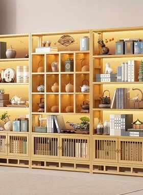 新中式博古架茶室茶柜置物架茶叶展示柜非实木多宝阁茶具收纳架子