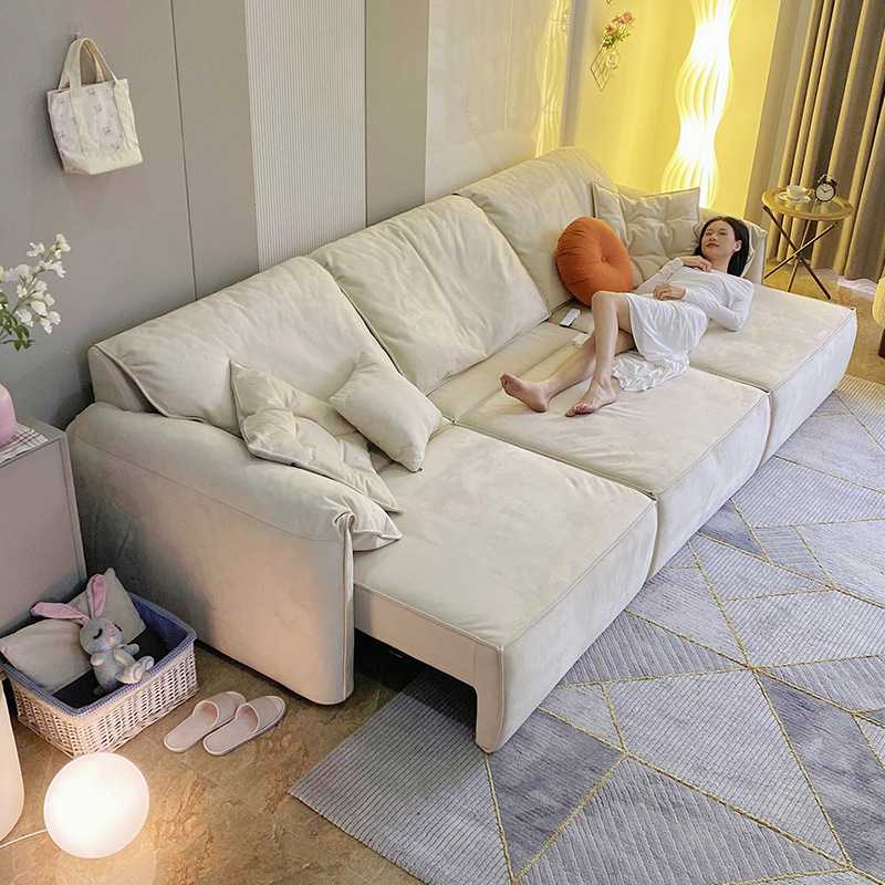 简约意式极简电动大象耳朵沙发绒布客厅布艺小戸型实木电动伸缩