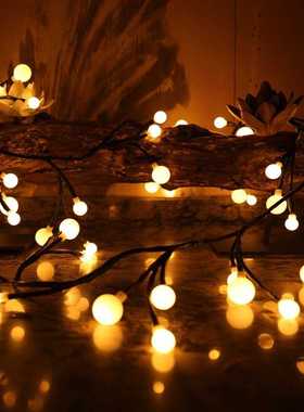 LED树枝造型灯黑色藤条大小圆球31V低压灯串圣诞装饰新品户外防水