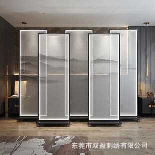 定制仿苏绣湘绣双面半透明纱布画实木屏风玄关画刺绣物质文化遗产