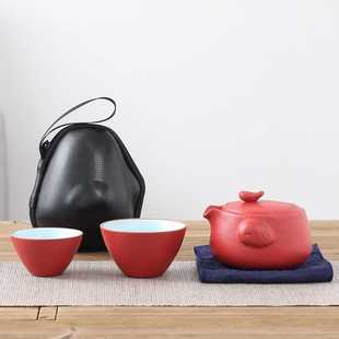 旅行茶具套装单人便携包简约户外车载黑陶快客杯一壶二杯功夫茶具