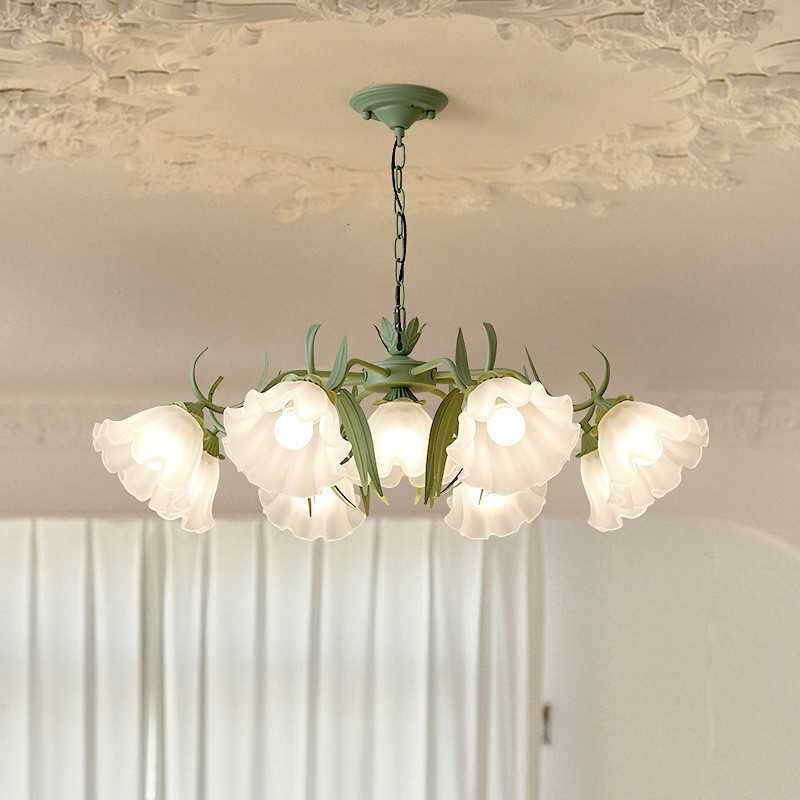 法式田园客厅主灯创意网红铃兰花朵吊灯美式乡村复古餐厅卧室灯具