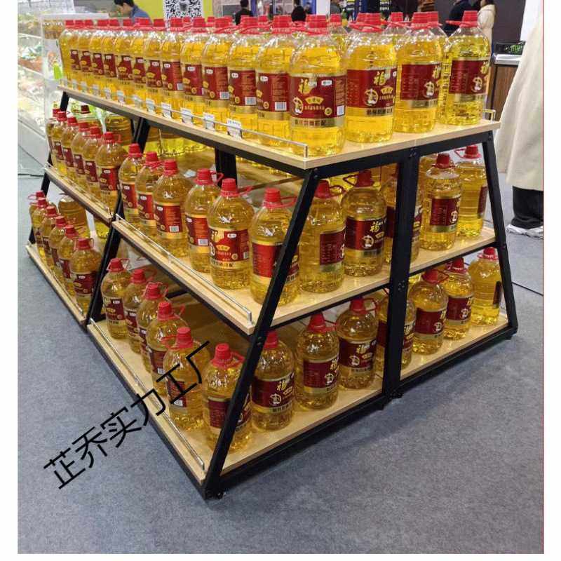 超市货架促销台堆头置物架三层地堆牛奶油堆粮油展示架斜坡款