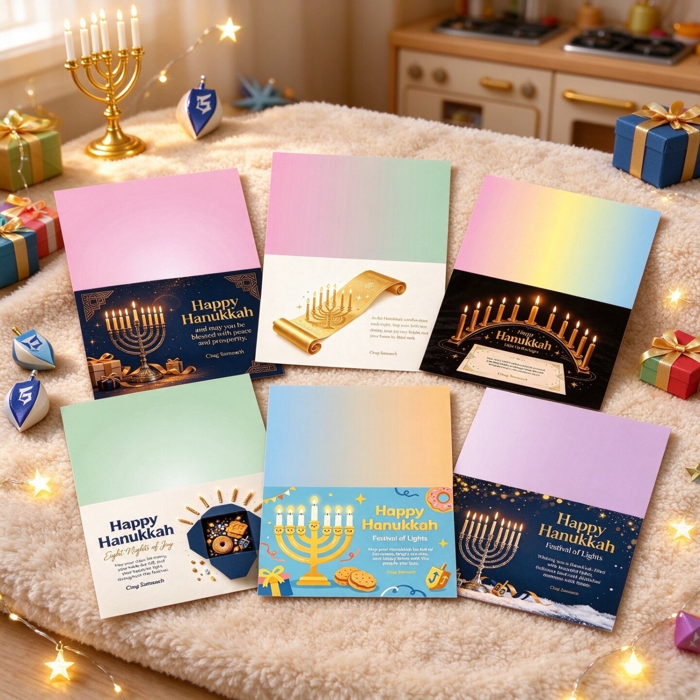 光明节贺卡套装复古手绘Hanukkah