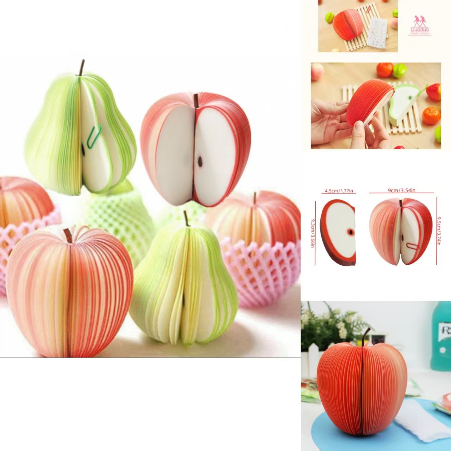 创意苹果便签纸DIY便签条水果便签纸梨子便利贴特价苹果造型立体贴纸 彩色3D效果纸张水果造型装饰可爱便签