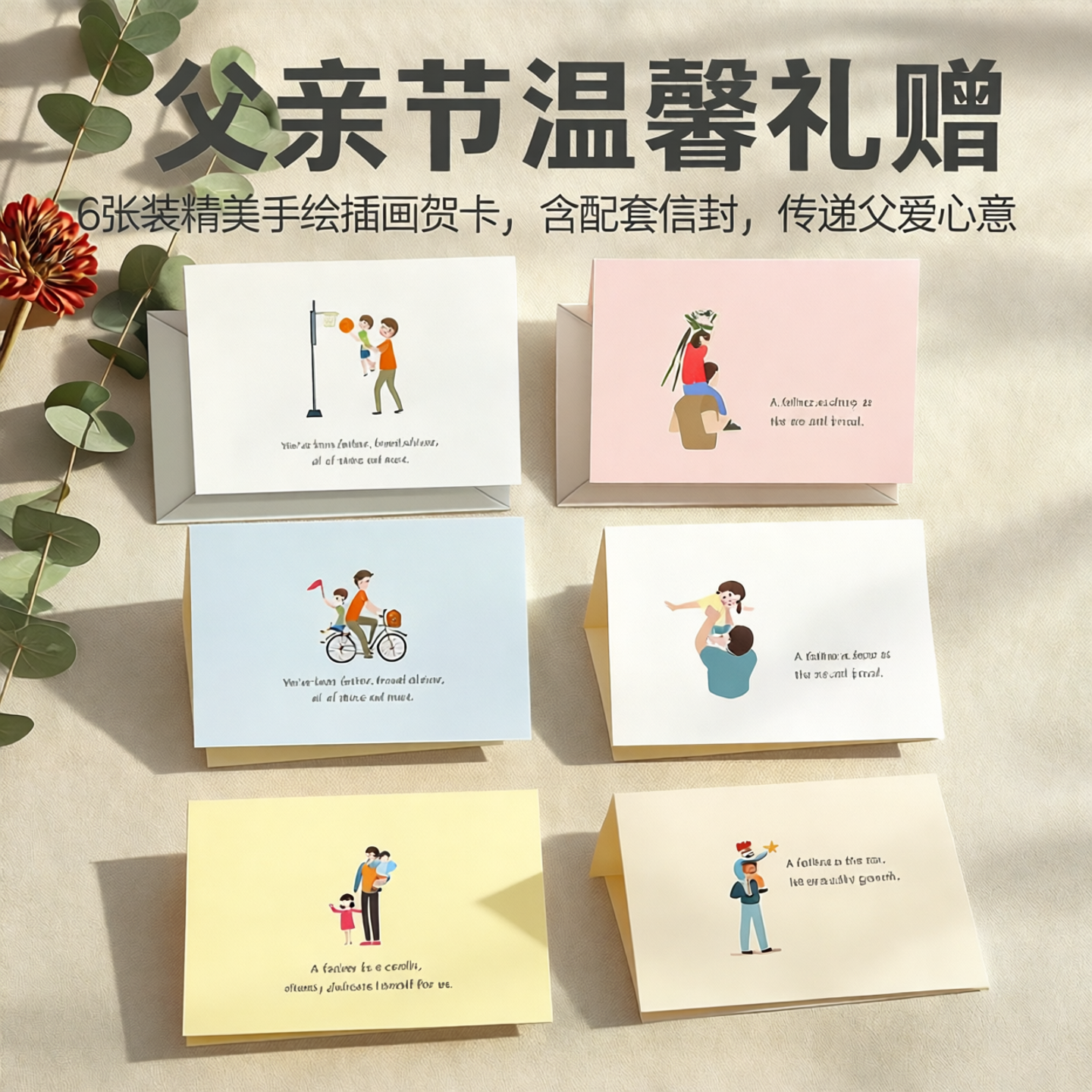 6张装父亲节Father'sday贺卡