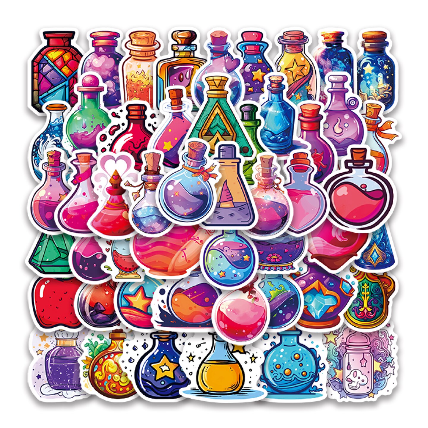 50张魔法药水瓶贴纸梦幻星空彩色