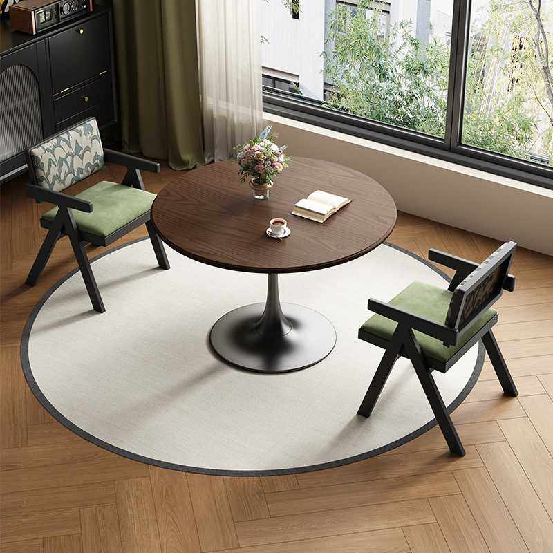 复中古风实木小圆桌郁金香圆形餐桌小户型家用阳台咖啡洽谈胡桃色