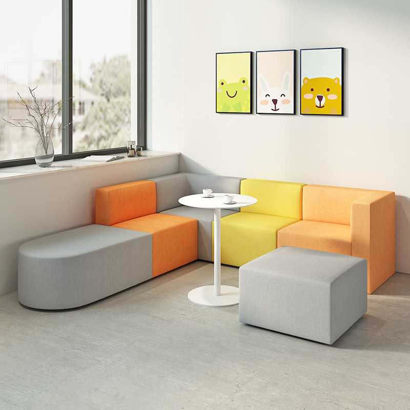 商务办公室会客大厅接待洽谈区辅导班培训机构中心个性沙发组合凳