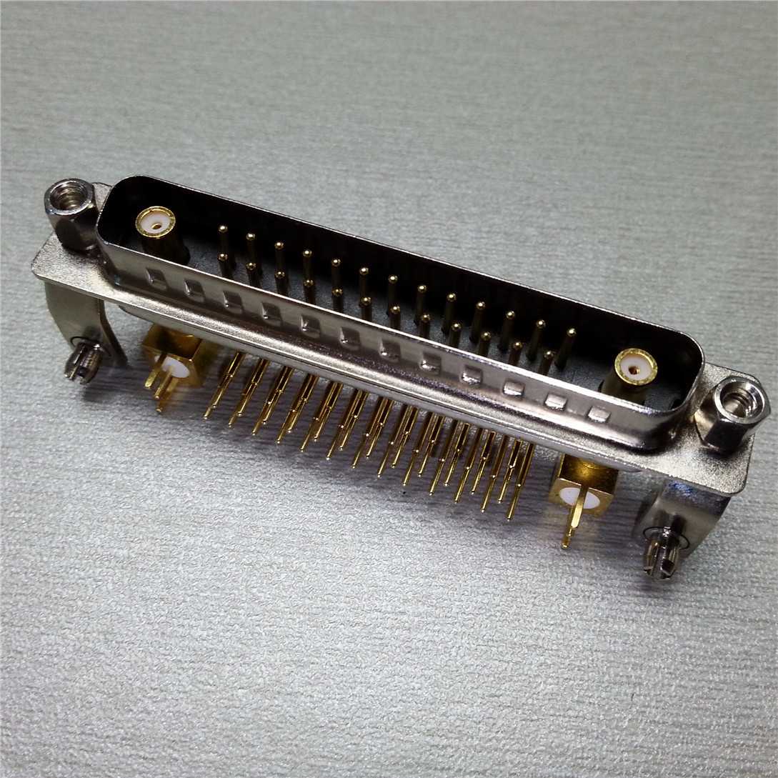 深圳D-SUB27W2弯脚射频公座  镀全金25+2芯射频同轴连接座