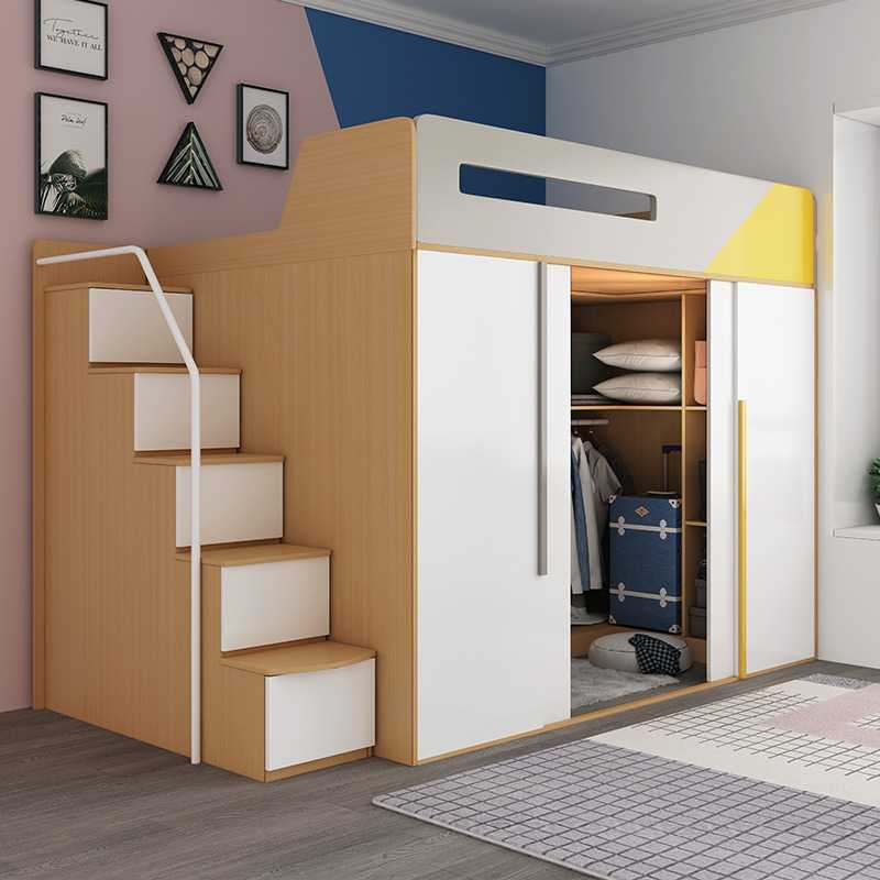 多功能储物衣帽间上床下柜一体衣柜床趟门小户型省空间儿童房