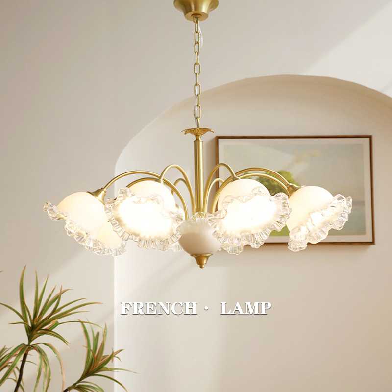 感法式全铜吊灯卧室客厅奶油风轻奢创意吊顶灯美式田园灯具