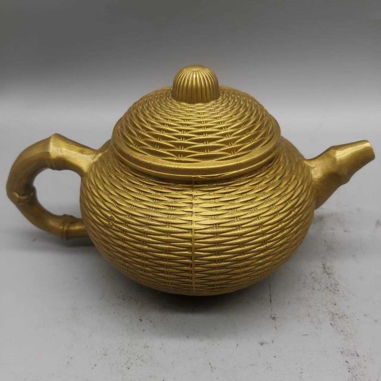 古董古玩 仿古铜壶仿竹编壶 老物件乡下收藏 水壶居家工艺品