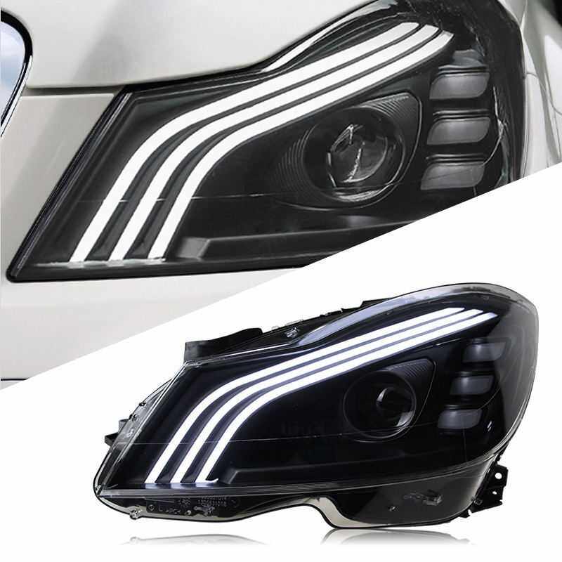 适用于11-14款奔驰C级W204大灯总成改装迈巴赫LED日行灯